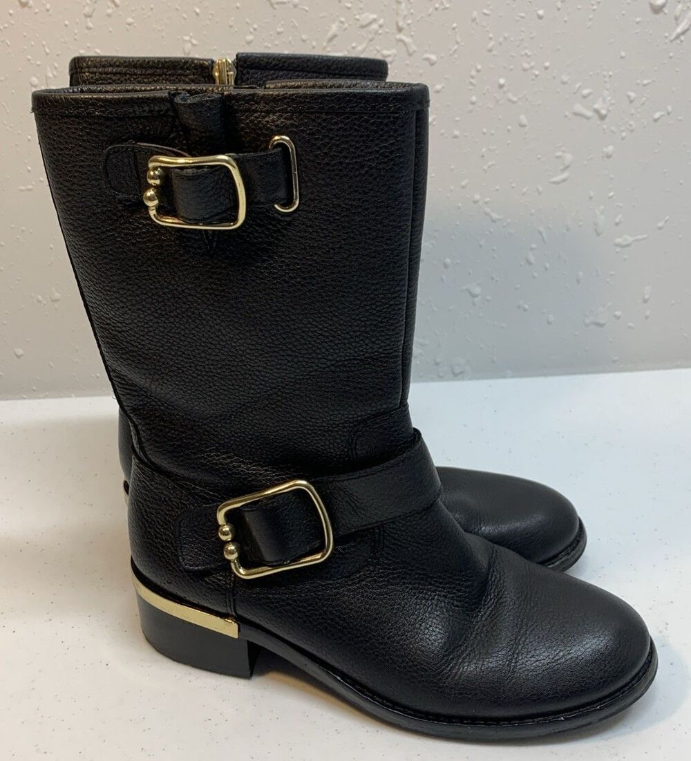 Vince Camuto Wantilla Leather Boots Womans 6M Black Motorcycle Riding